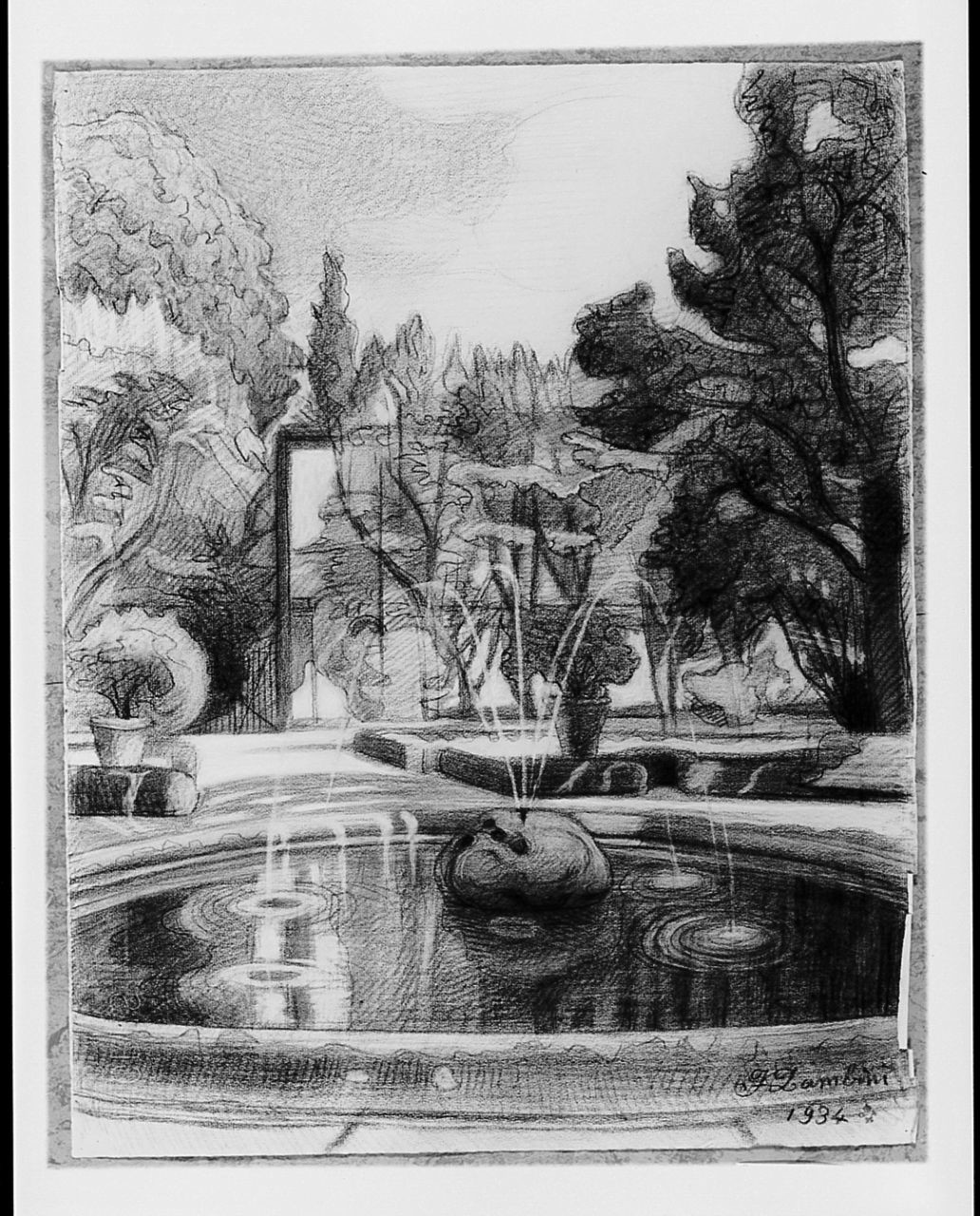 Giardino Capponi: la vasca centrale, giardino (disegno) di Zambini Ferrante (sec. XX)