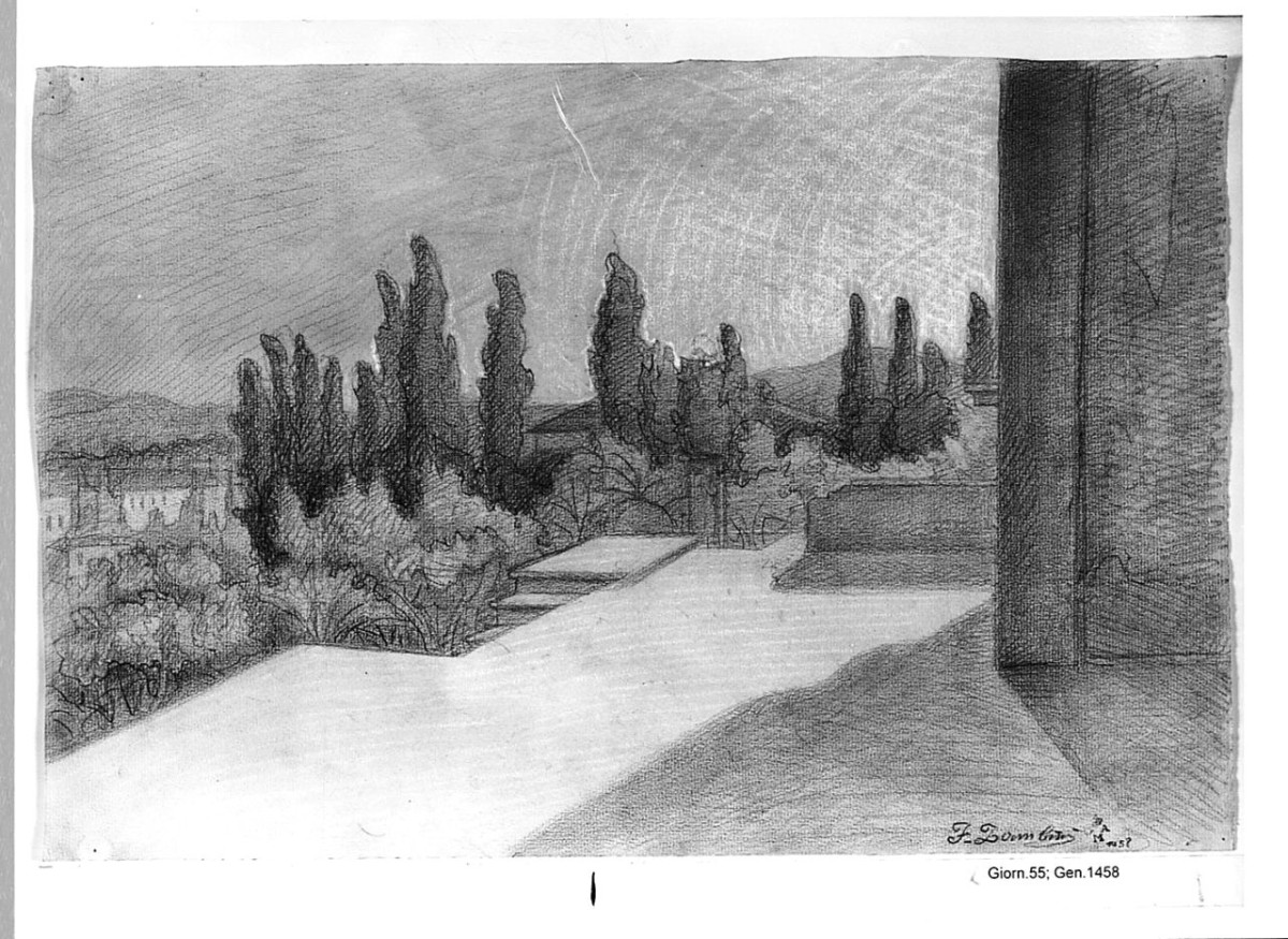 Dall'alto di Montughi, paesaggio (disegno) di Zambini Ferrante (sec. XX)