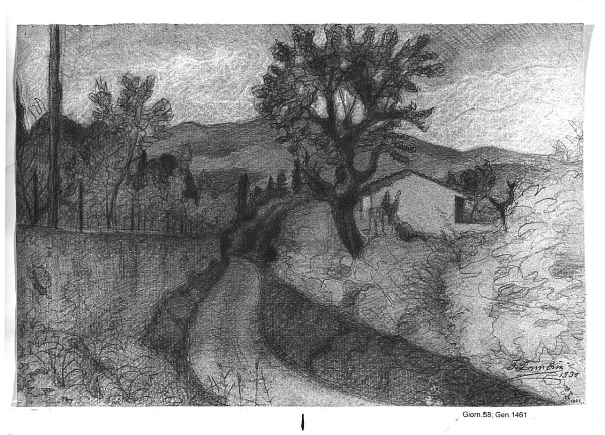 Via Casamorata, paesaggio rurale (disegno) di Zambini Ferrante (sec. XX)