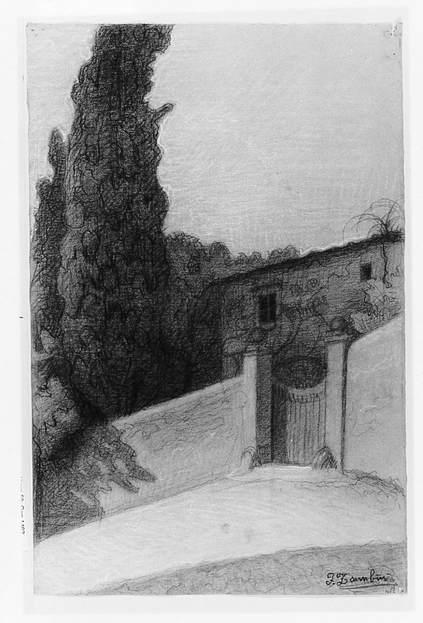 Rustico di Villa Acton, paesaggio con architetture (disegno) di Zambini Ferrante (sec. XX)