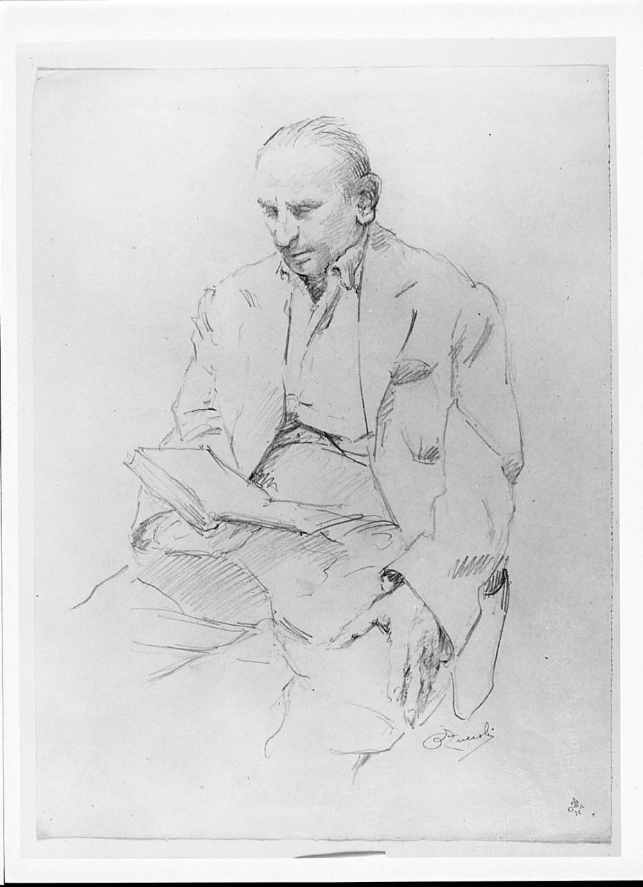 figura maschile seduta (disegno) di Zuccoli Oreste (sec. XX)