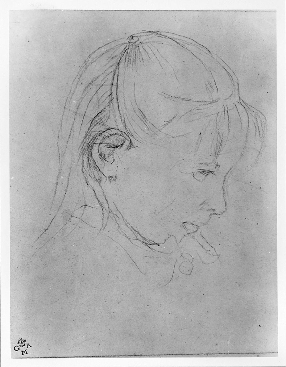 ritratto di bambina (r.), disegno geometrico (v.) (disegno) di Signorini Telemaco (terzo quarto sec. XIX)