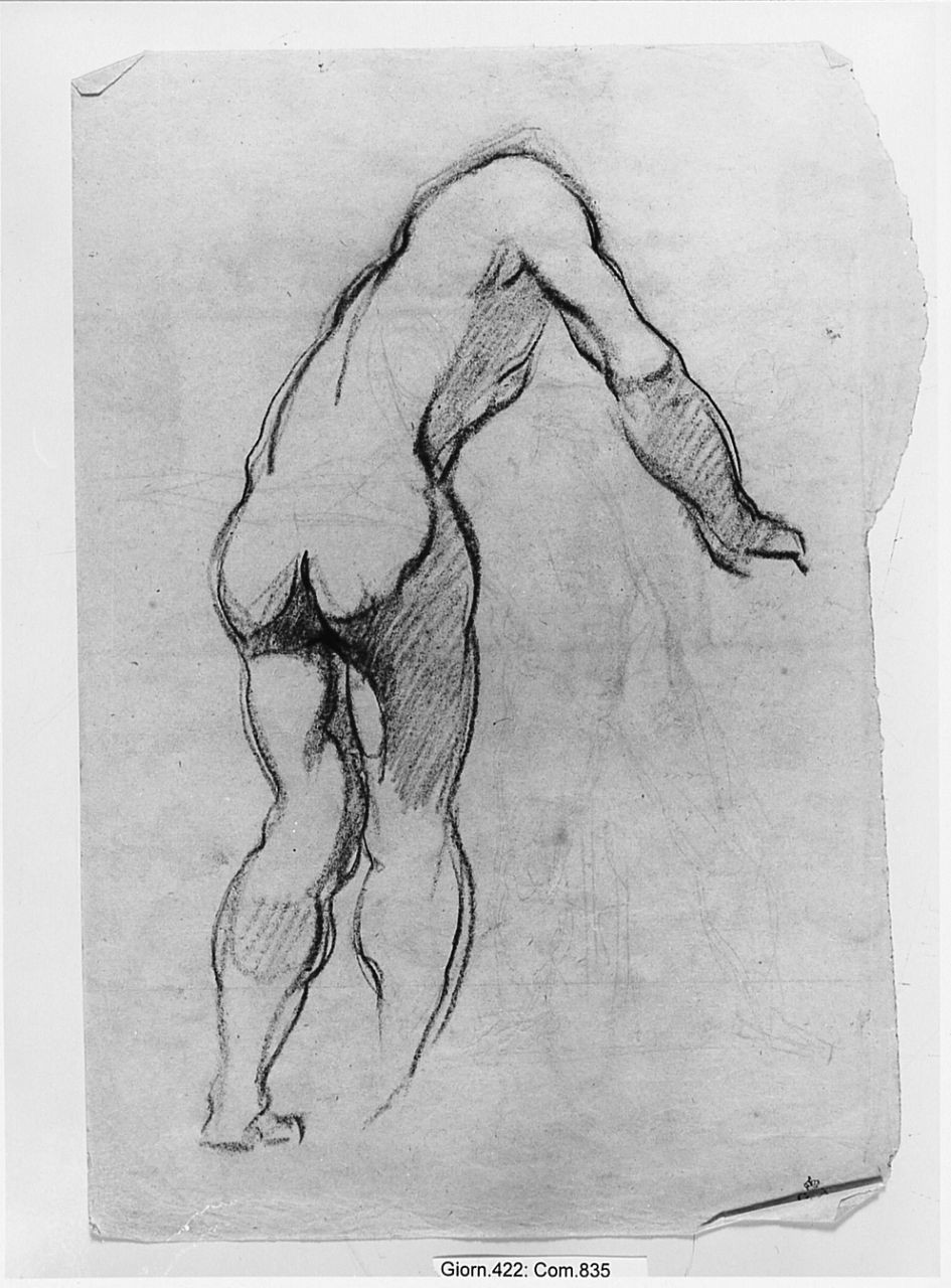 giovane nudo (r.), figura maschile nuda (v.) (disegno) di Zambini Emanuele (sec. XX)