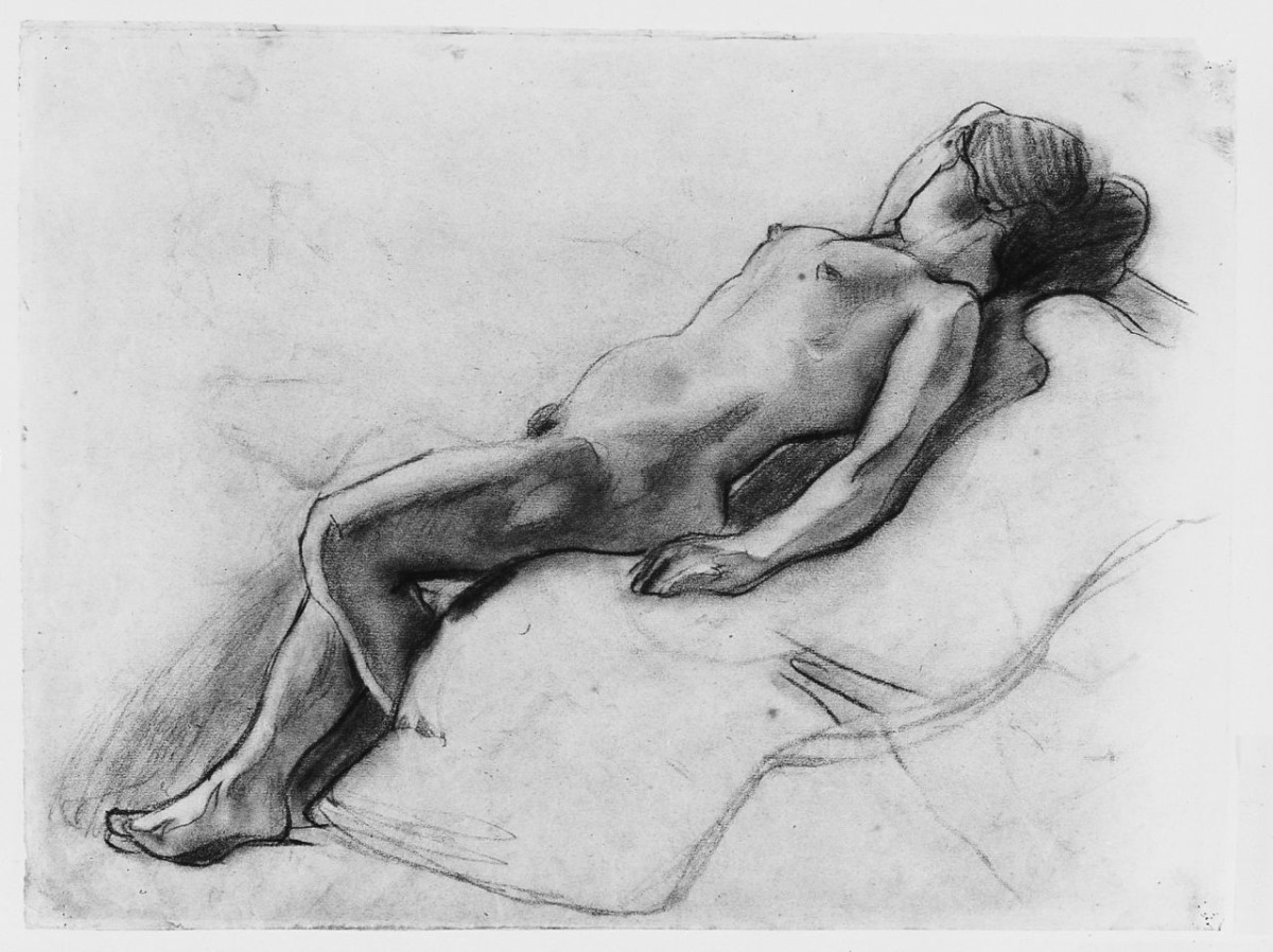 figura femminile nuda (disegno) di Mannini Umberto (sec. XX)