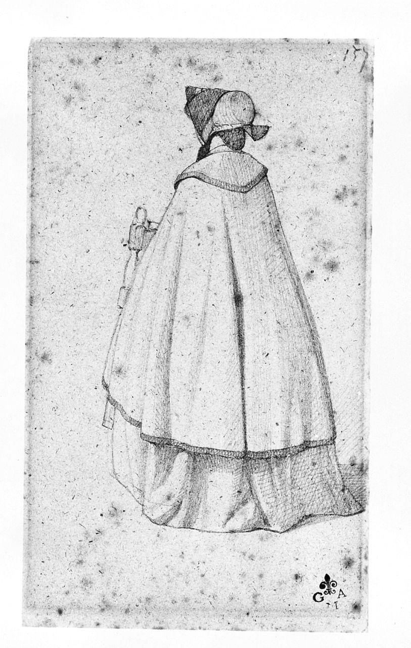 Figura di donna stante, vista di schiena (disegno) di Abbati Giuseppe (terzo quarto sec. XIX)