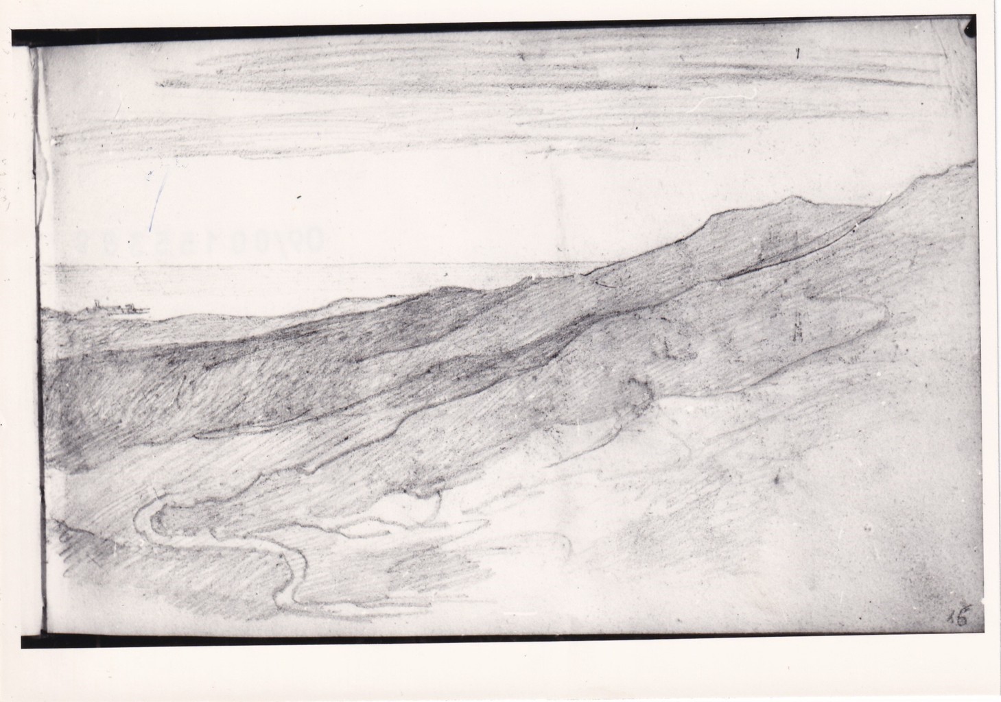 Veduta del Golfo di La Spezia verso il mare (v.), Paesaggio montuoso digradante verso il mare (r.), Veduta marina (v.) (disegno) di Bezzuoli Giuseppe (sec. XIX)
