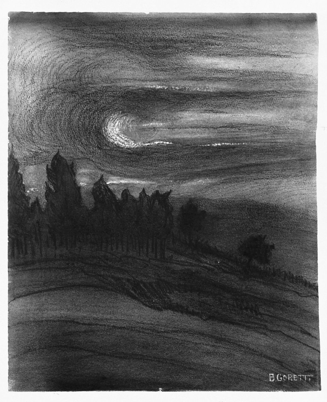 paesaggio notturno (disegno) di Ancillotti Goretti Beatrice (sec. XX)