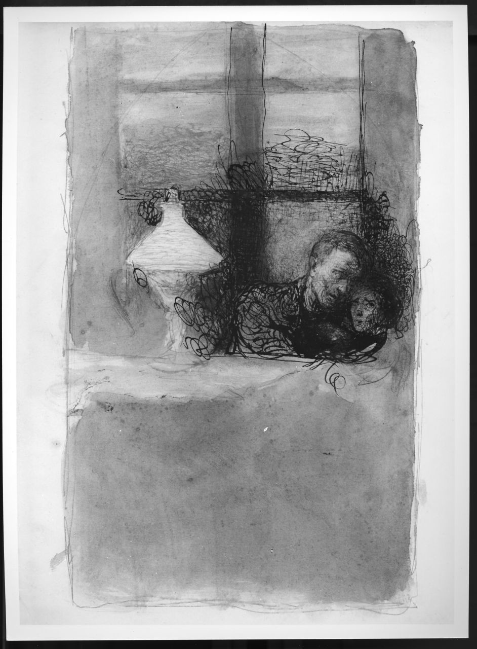 Amore, interno con figure (disegno) di Ancillotti Goretti Beatrice (sec. XX)