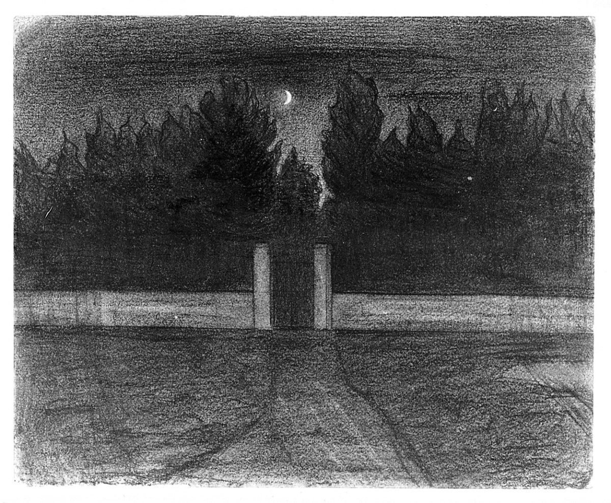 paesaggio con alberi (disegno) di Ancillotti Goretti Beatrice (sec. XX)