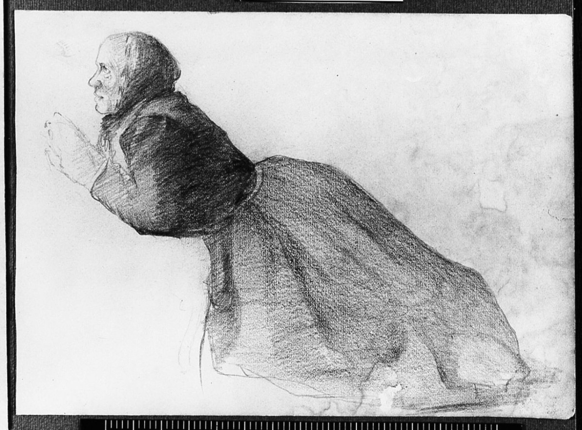 figura femminile inginocchiata (disegno) di Ancillotti Goretti Beatrice (sec. XX)