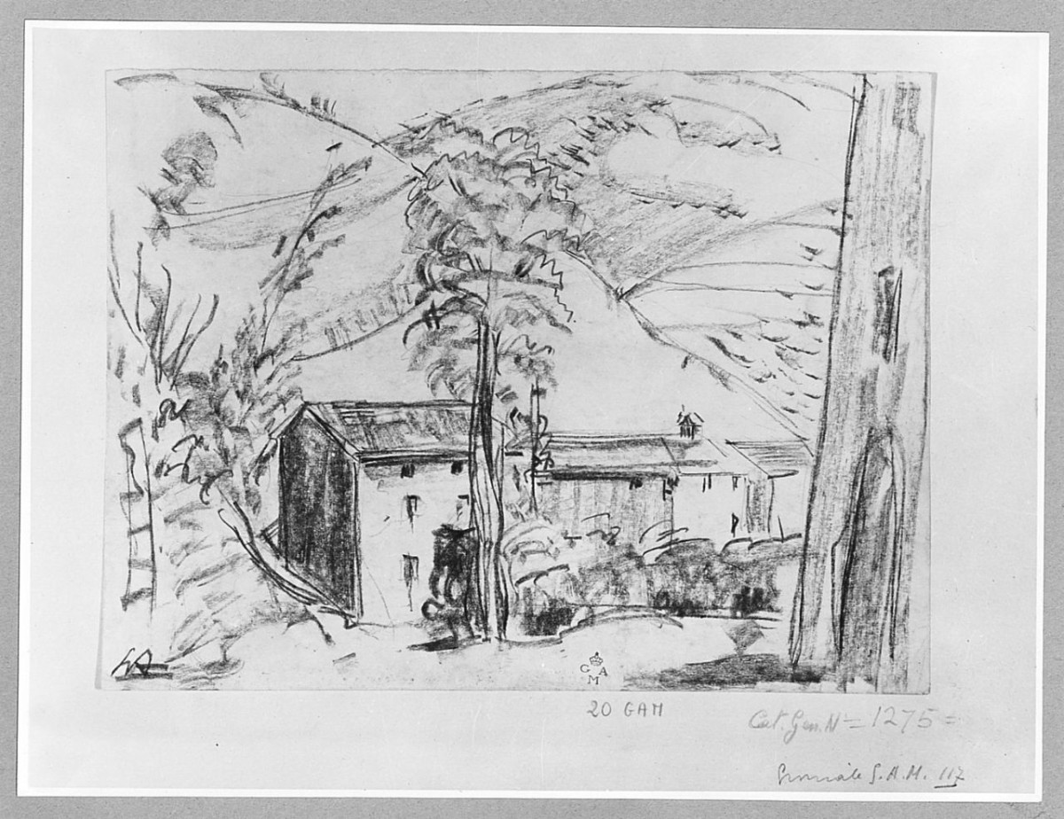 San Pellegrino, casa di Meo, paesaggio (disegno) di Andreotti Libero (sec. XX)
