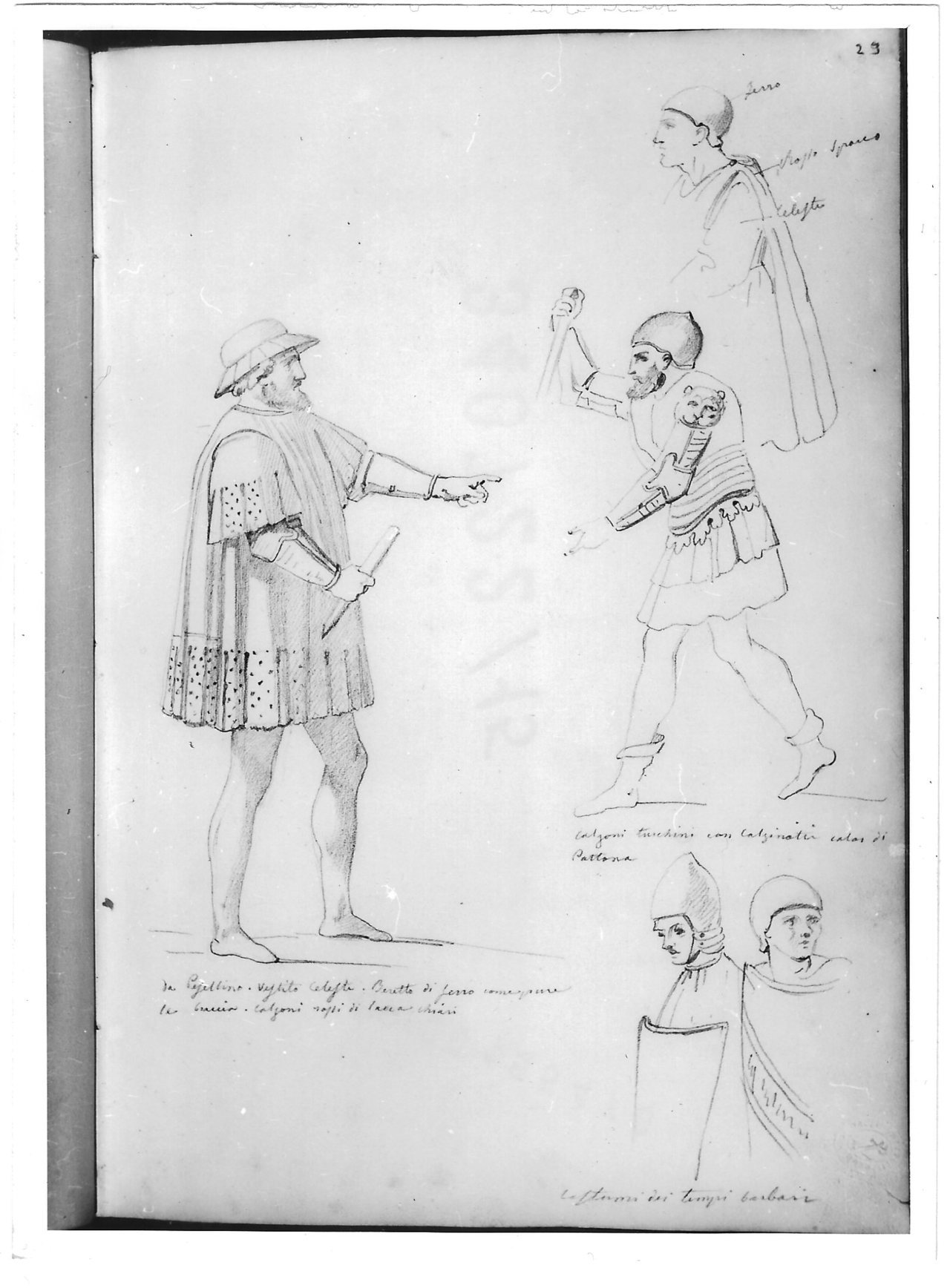 Cinque studi di armati in costume antico (disegno) di Bezzuoli Giuseppe (sec. XIX)