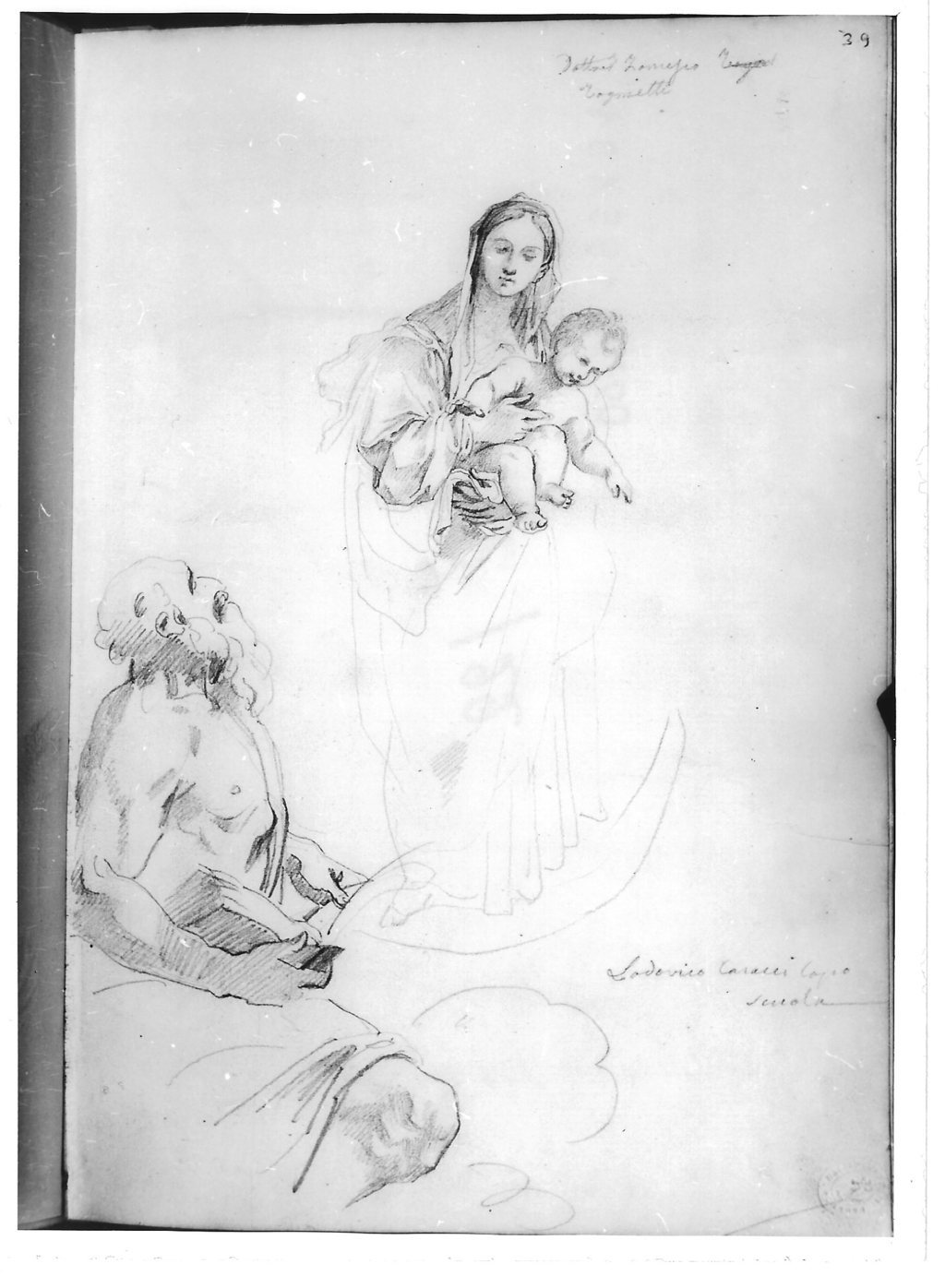 Madonna con bambino che appare a S. Girolamo (r.), Soldato addormentato (v.) (disegno) di Bezzuoli Giuseppe (sec. XIX)