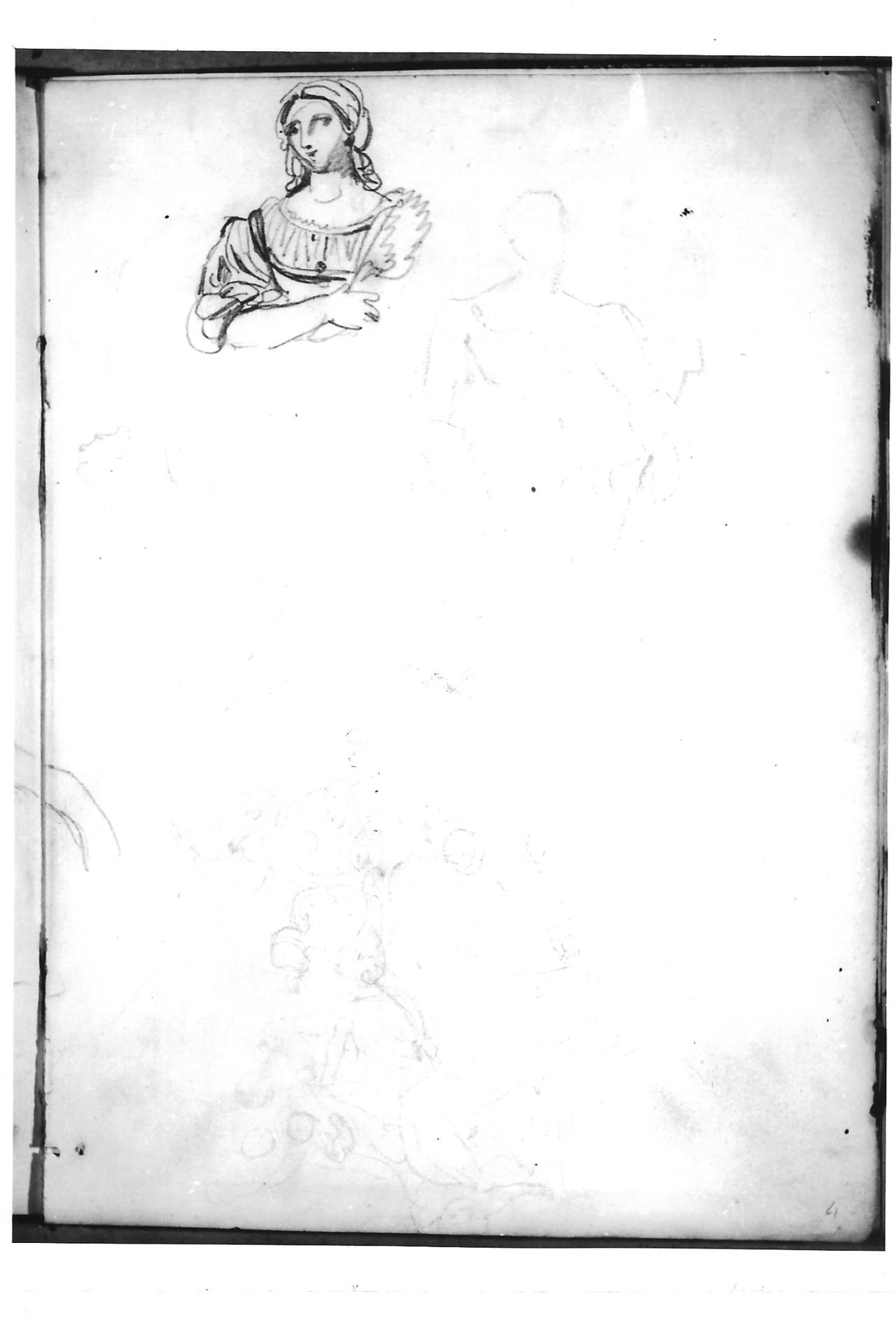 Studio di varie figure (r.), Due studi di paesaggi fiorentini (v.) (disegno) di Bezzuoli Giuseppe (sec. XIX)
