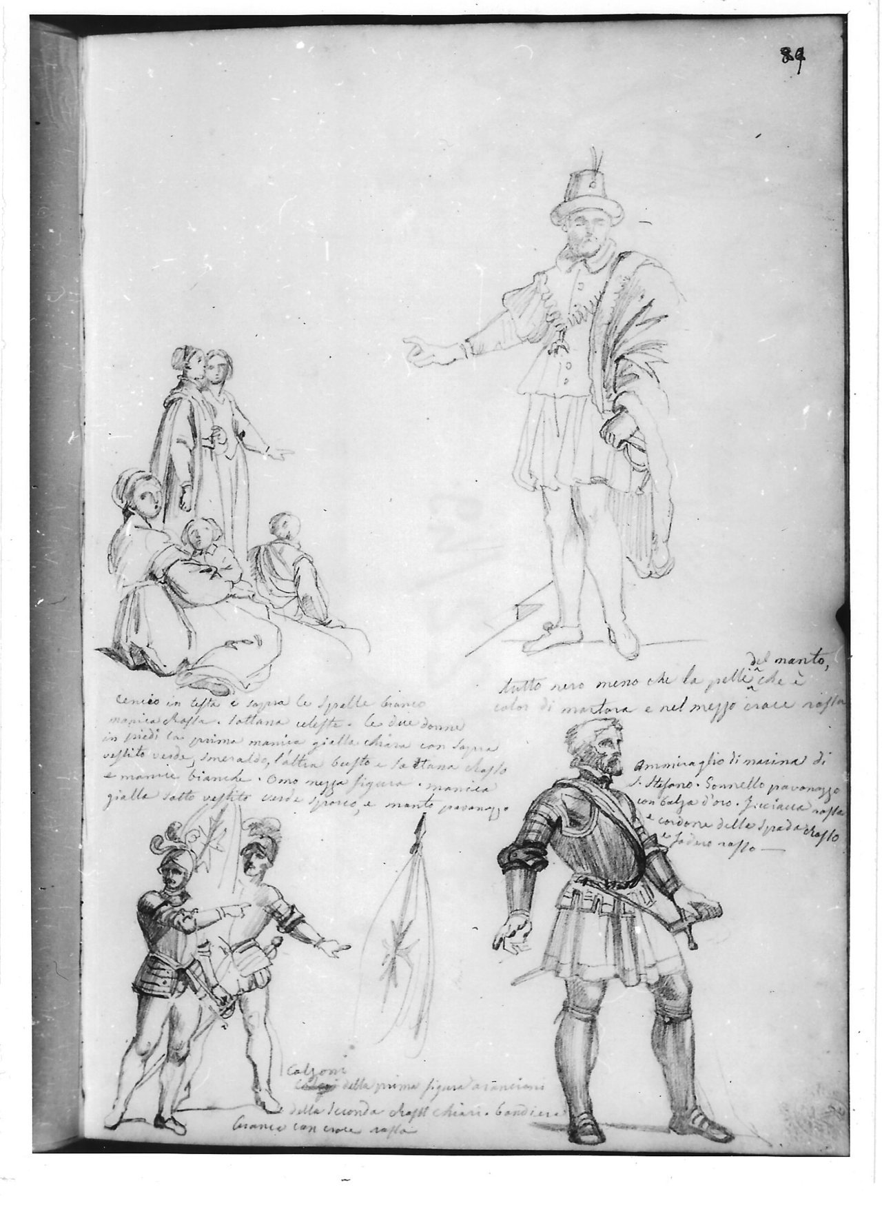 Quattro studi di figure in abiti cinquecenteschi (disegno) di Bezzuoli Giuseppe (sec. XIX)