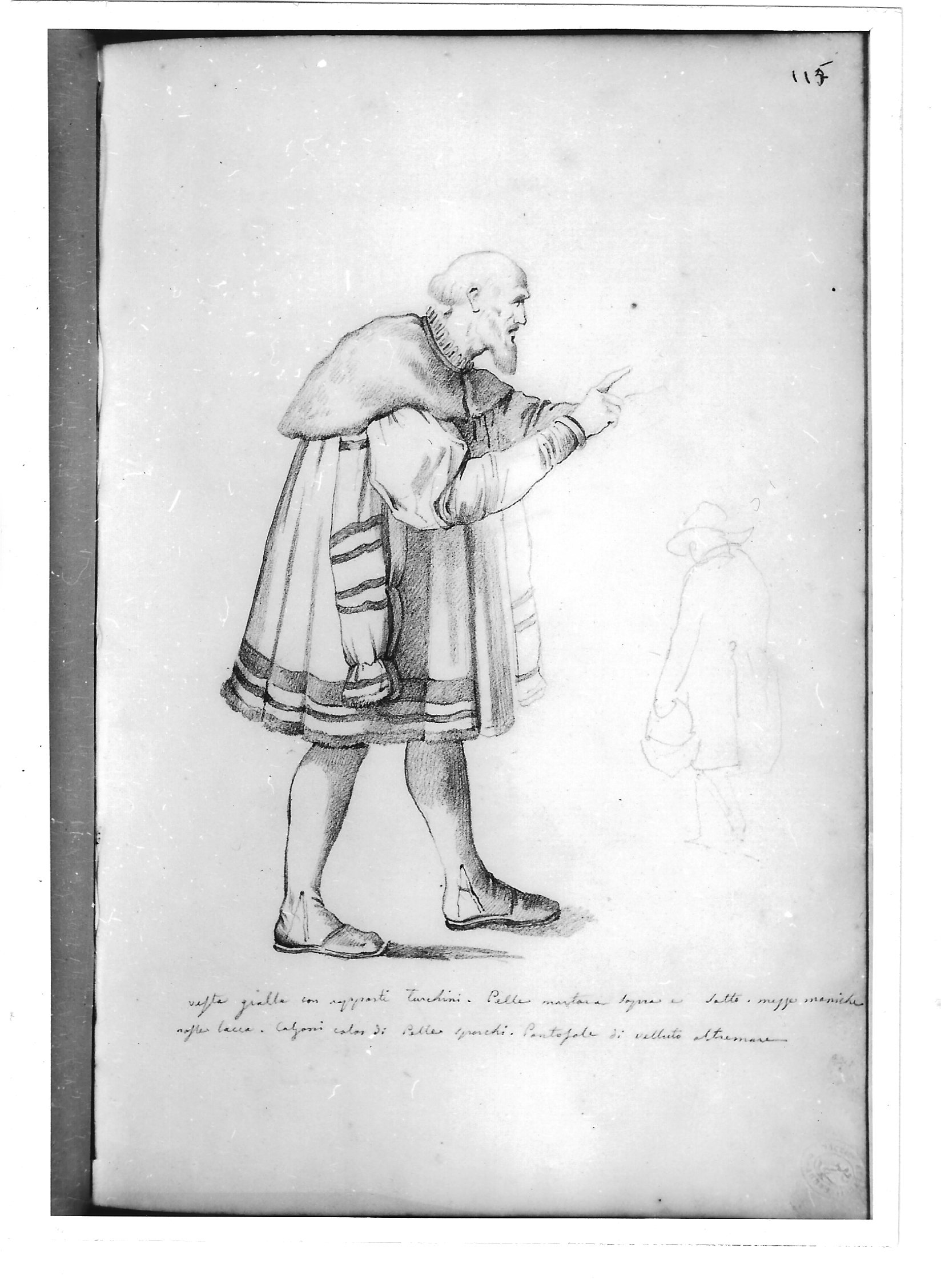 Figura di vecchio con mantello; Figura di uomo di spalle (disegno) di Bezzuoli Giuseppe (sec. XIX)