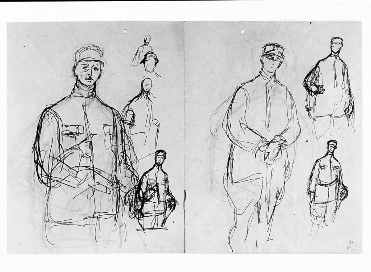 Aldo Rosselli soldato, figure maschili (r.), figura maschile (v.) (disegno) di Chaplin Elisabeth (sec. XX)