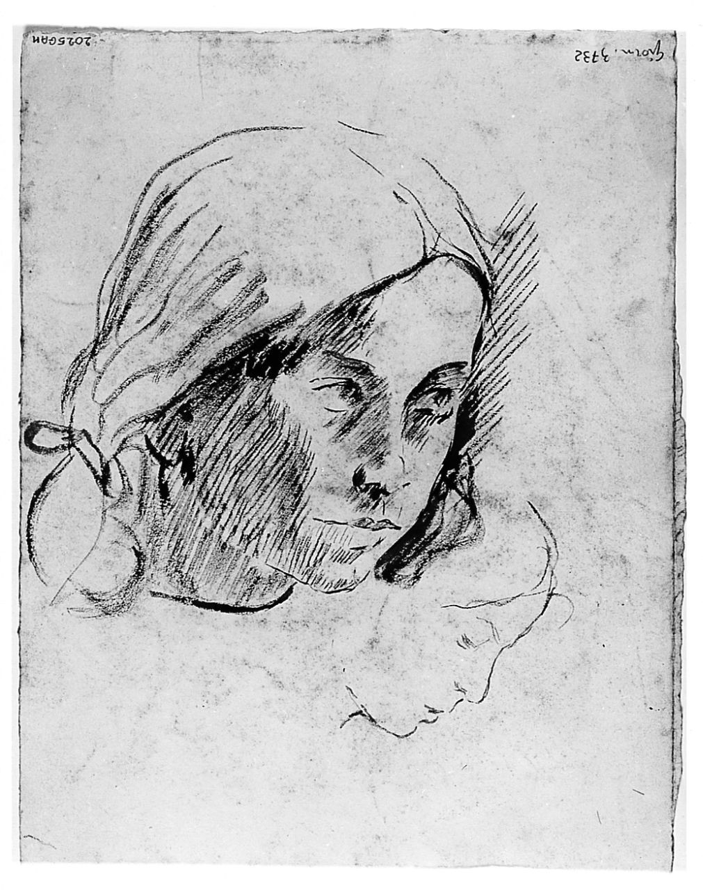 Madame Charles Chaplin, figura femminile (r.), ritratto di bambina (v.) (disegno) di Chaplin Elisabeth (sec. XX)