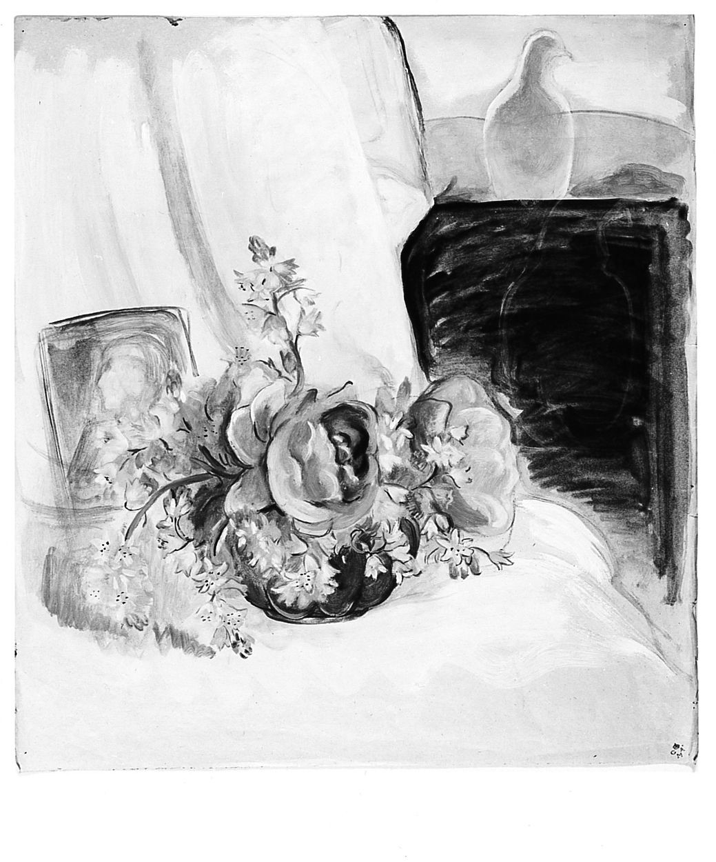 natura morta con vaso di fiori (disegno) di Chaplin Elisabeth (sec. XX)