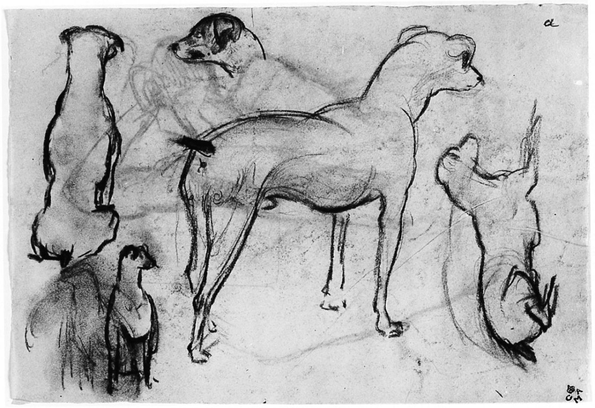 Trotty, animali (r.), figura maschile (v.) (disegno) di Chaplin Elisabeth (sec. XX)