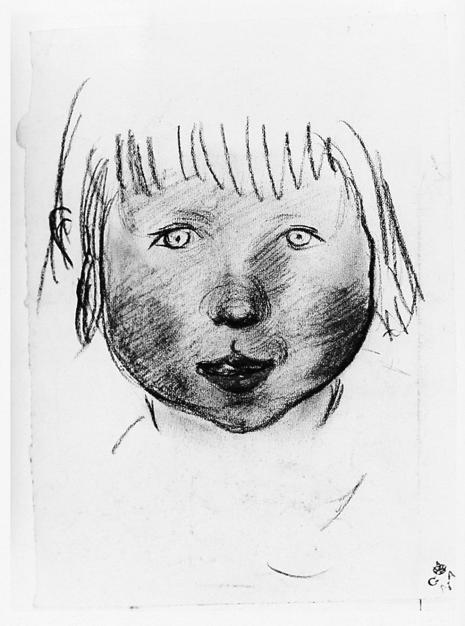 bambino (r.), figura maschile (v.) (disegno) di Chaplin Elisabeth (sec. XX)