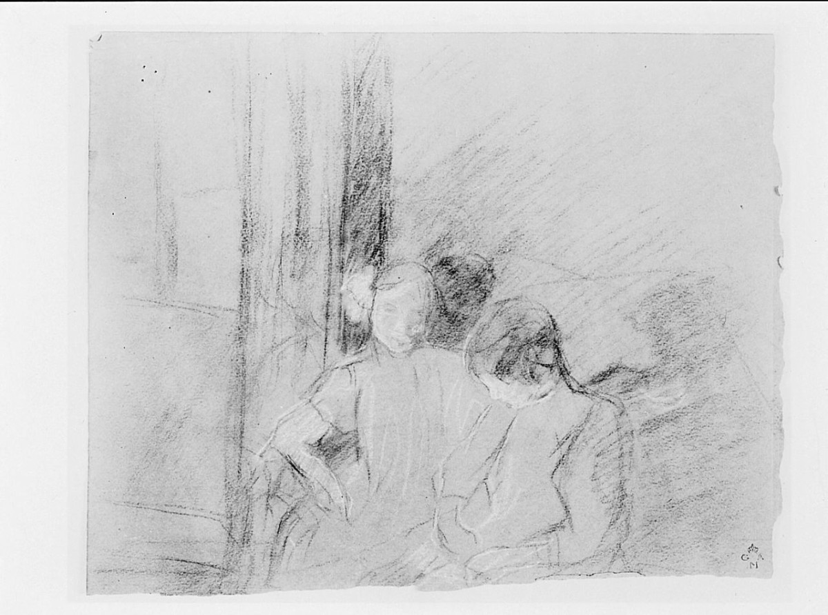 interno con figure (disegno) di Chaplin Elisabeth (sec. XX)