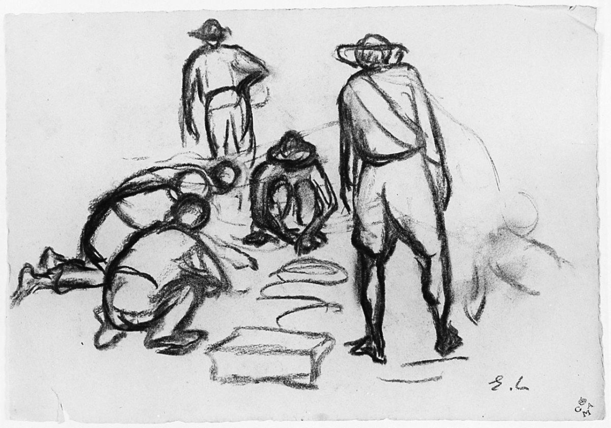 figure maschili (r.), giovane (v.) (disegno) di Chaplin Elisabeth (sec. XX)