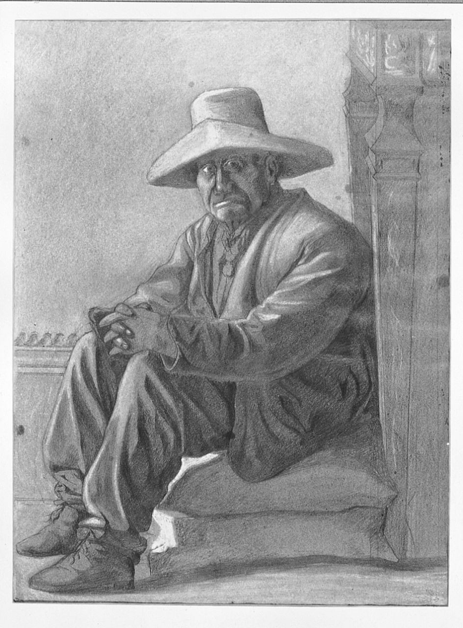 figura maschile seduta (disegno) di Martelli Diego (sec. XIX)