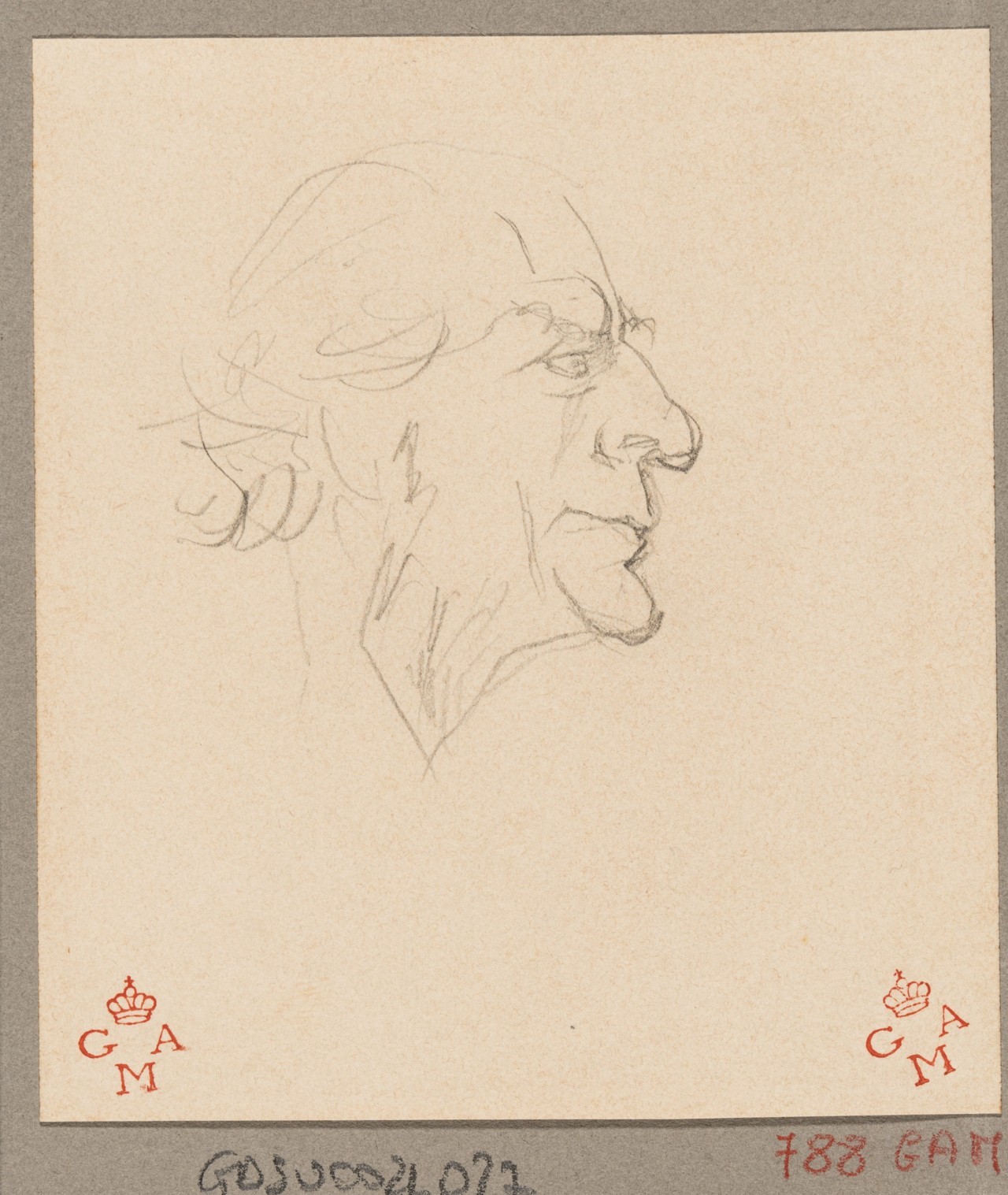 testa d'uomo, (r.), testa d'uomo, (v.) (disegno) di Cecioni Adriano (sec. XIX)
