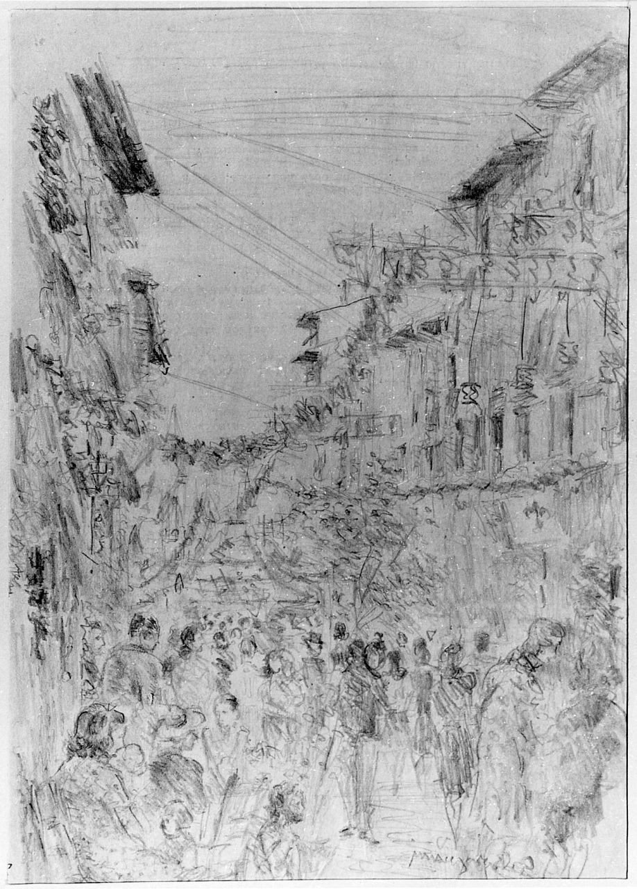 veduta di paese (disegno) di Borgianni Guido (sec. XX)