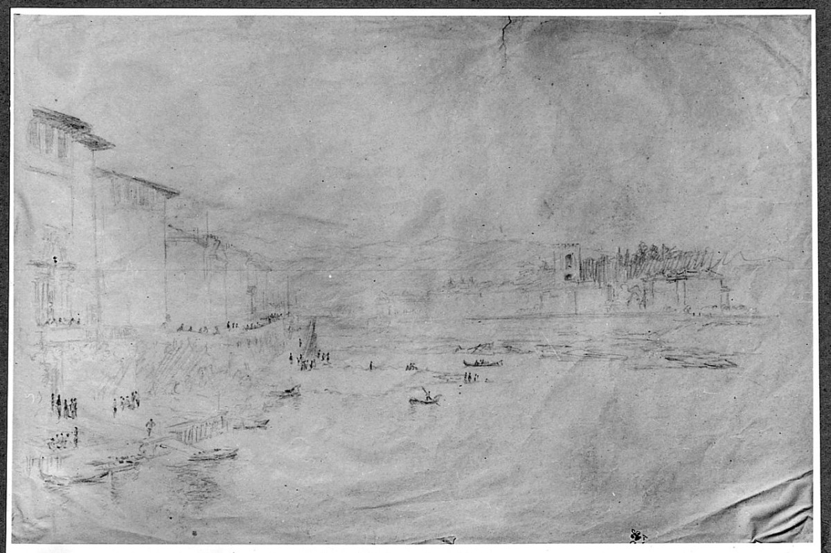 veduta dei lungarni Serristori e Archibugeri (disegno) di Borgianni Guido (sec. XX)