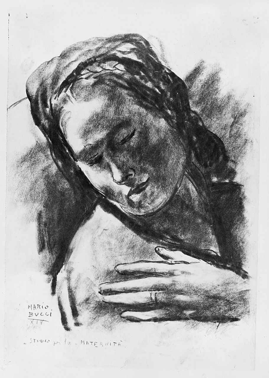 Maternità, figura femminile (disegno) di Bucci Mario (sec. XX)