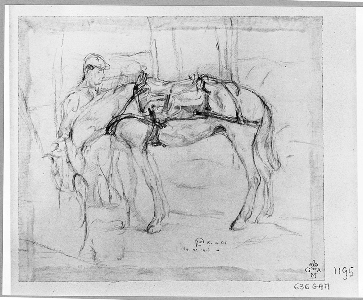figura maschile/ cavallo (disegno) di Camona Giuseppe (sec. XX)