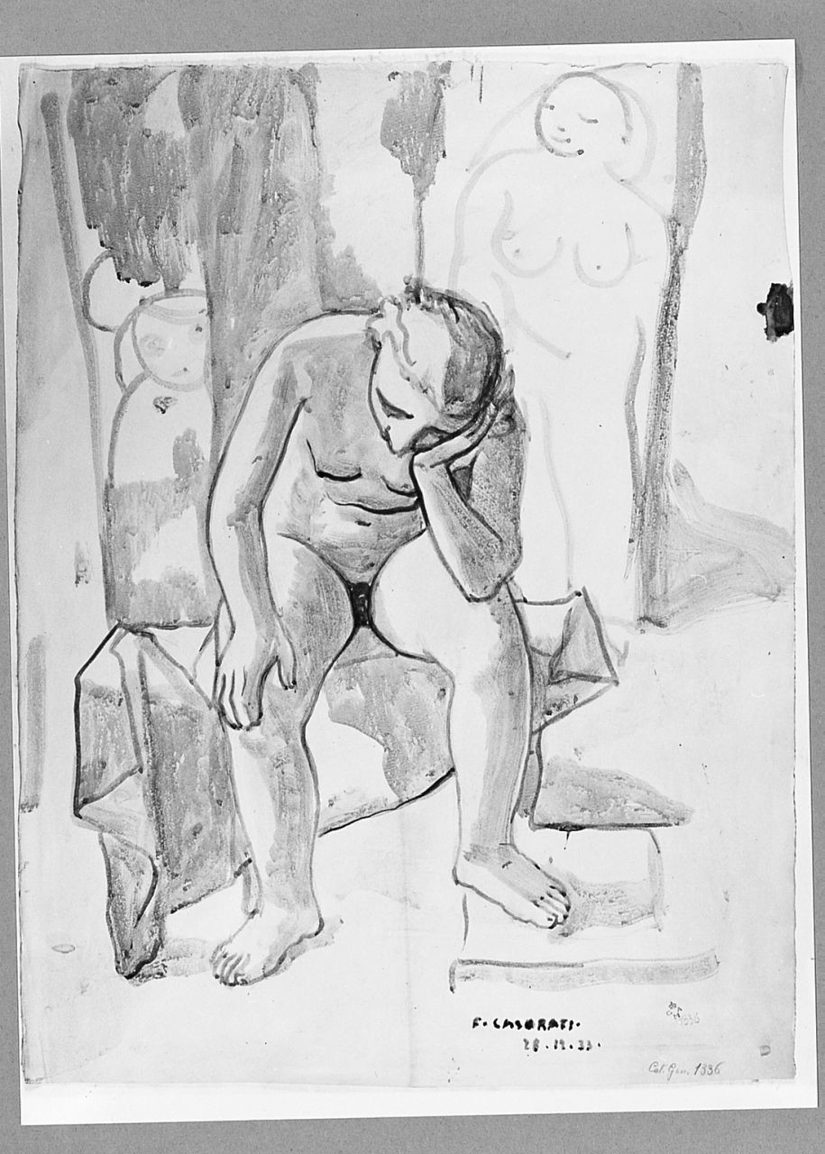 figura femminile nuda (disegno) di Casorati Felice (sec. XX)