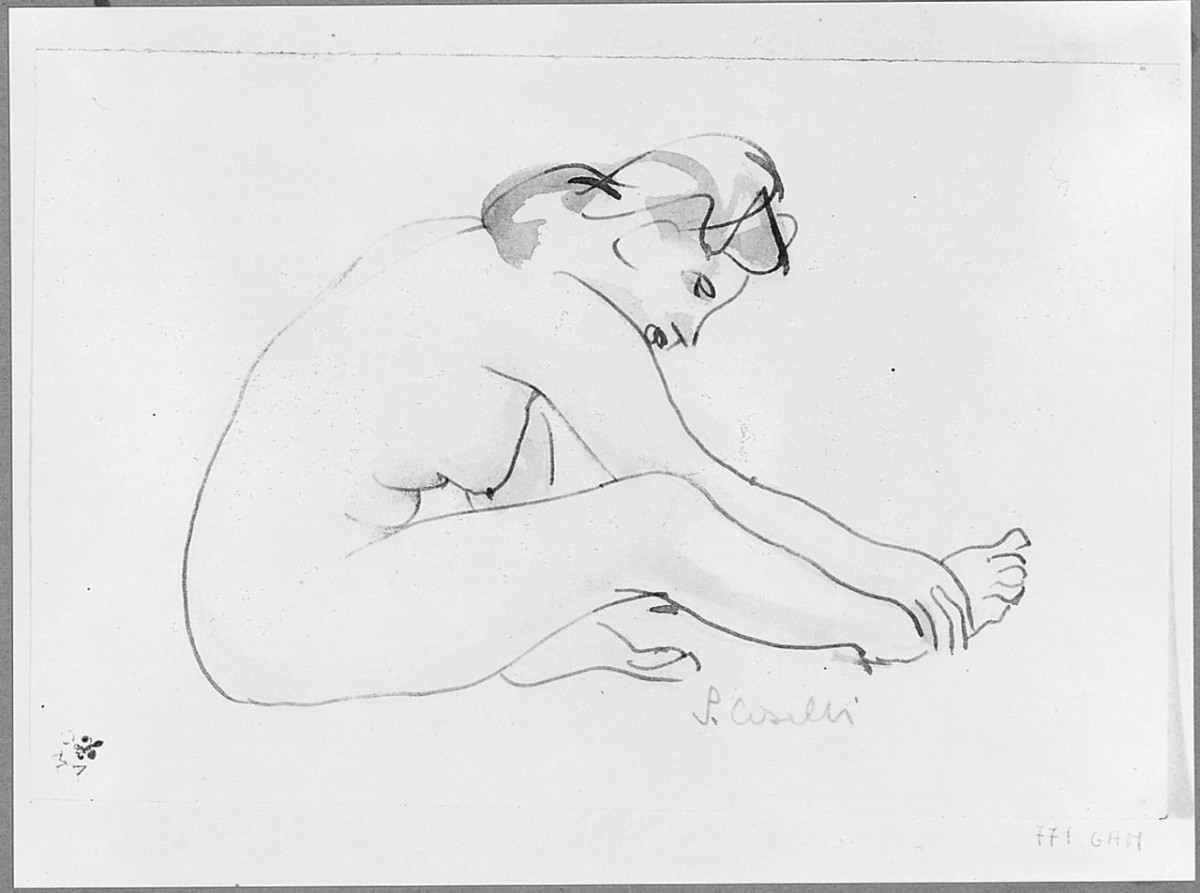 figura femminile nuda (disegno) di Caselli Silvano (sec. XX)
