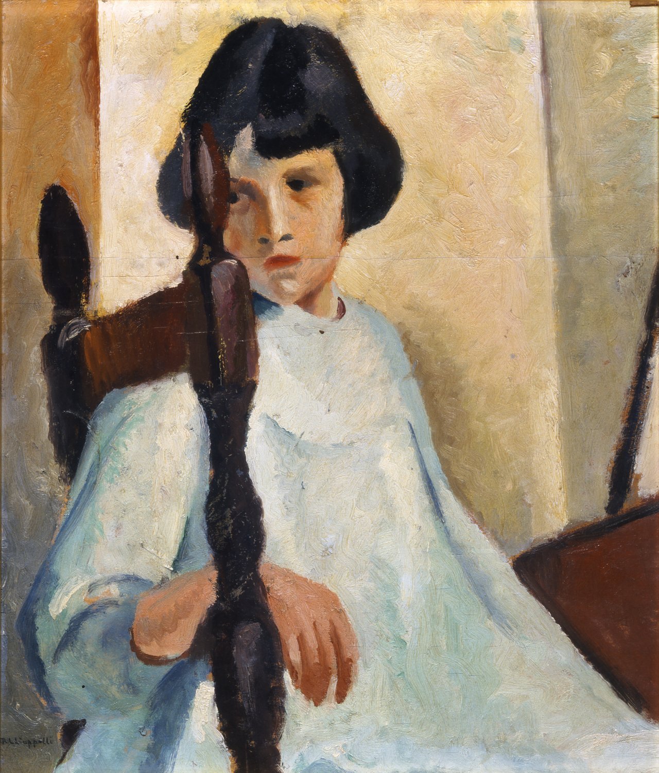 Bambina seduta, bambina (dipinto) di Chiappelli Francesco (sec. XX)