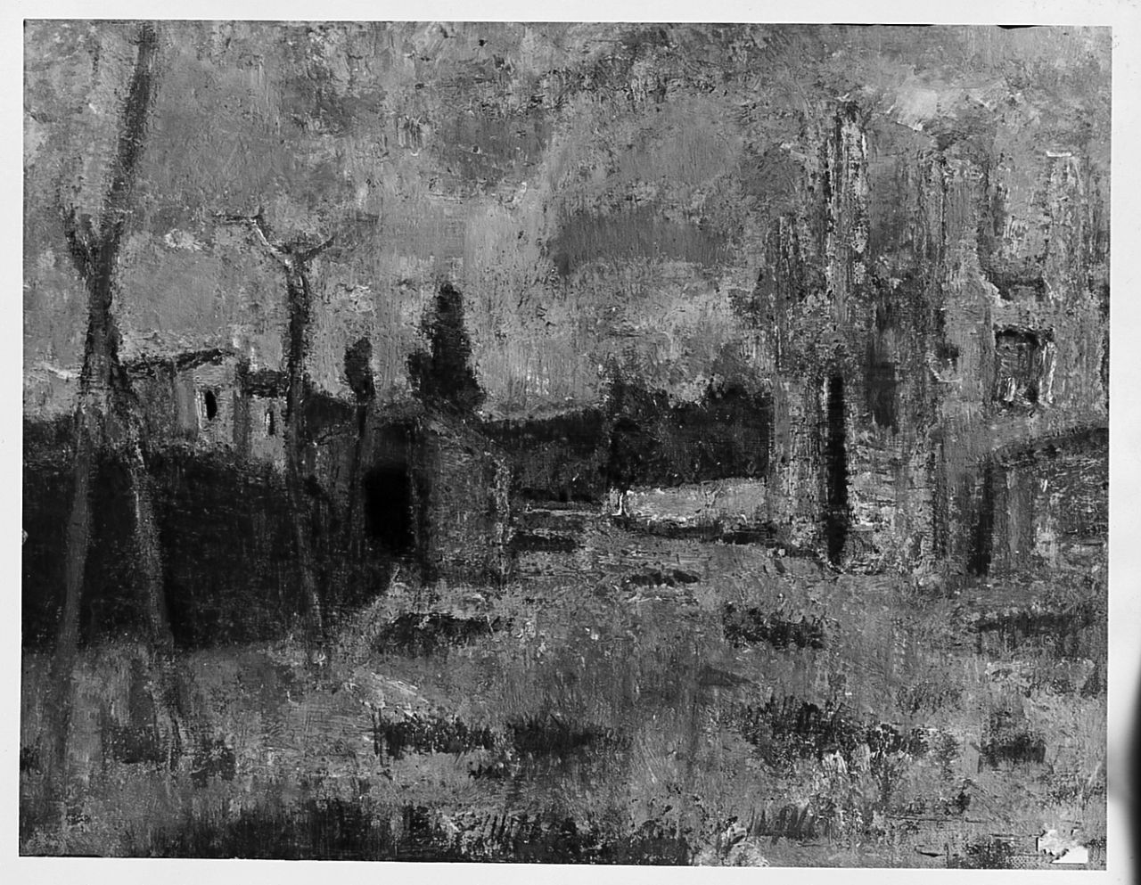 Case diroccate di Farneta. Avane, paesaggio con rovine (dipinto) di De Witt Antonio Paolo (sec. XX)