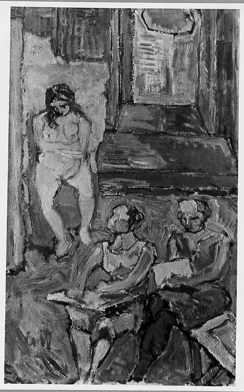 Modella nello studio, studio del pittore (dipinto) di De Witt Antonio Paolo (sec. XX)