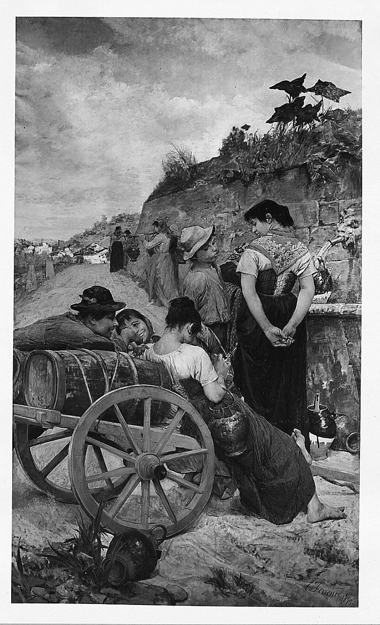 Alla fontana, scena di vita campestre (dipinto) di Ferroni Egisto (sec. XIX)