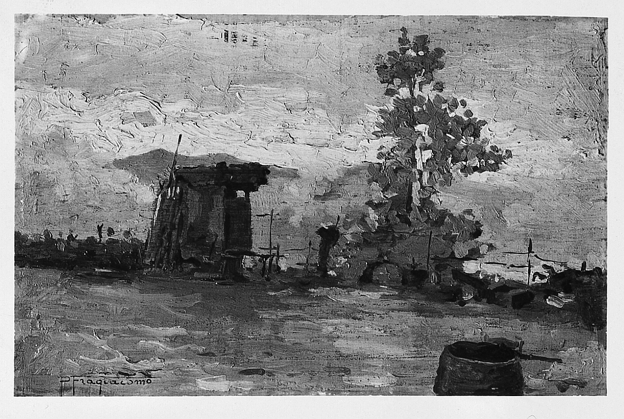 Casupola di campagna, paesaggio rurale (dipinto) di Fragiacomo Pietro (sec. XIX)