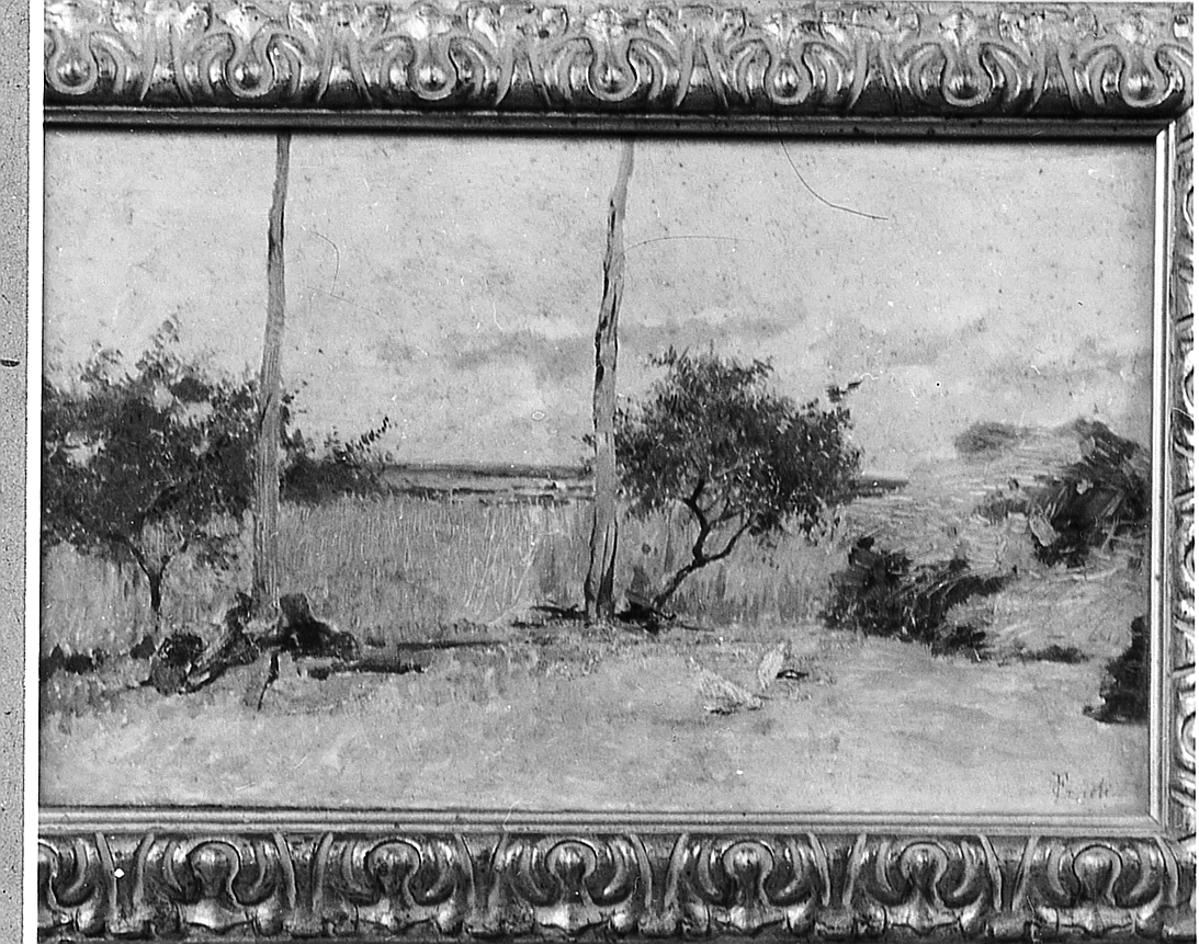 Sull’aia, paesaggio rurale (dipinto) di Gioli Francesco (sec. XIX)