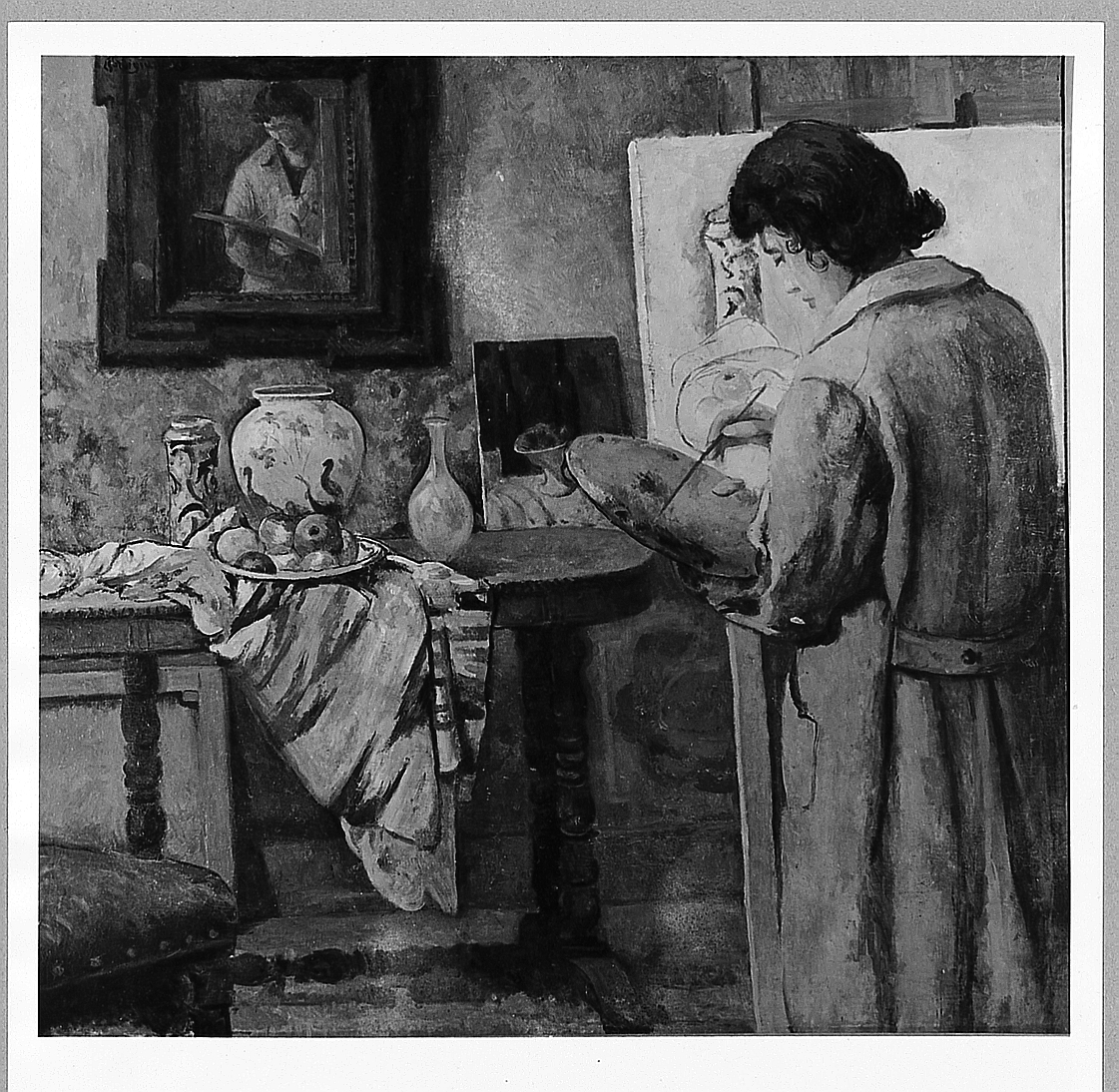 Interno di studio, interno con figure (dipinto) di Gordigiani Eduardo (sec. XX)