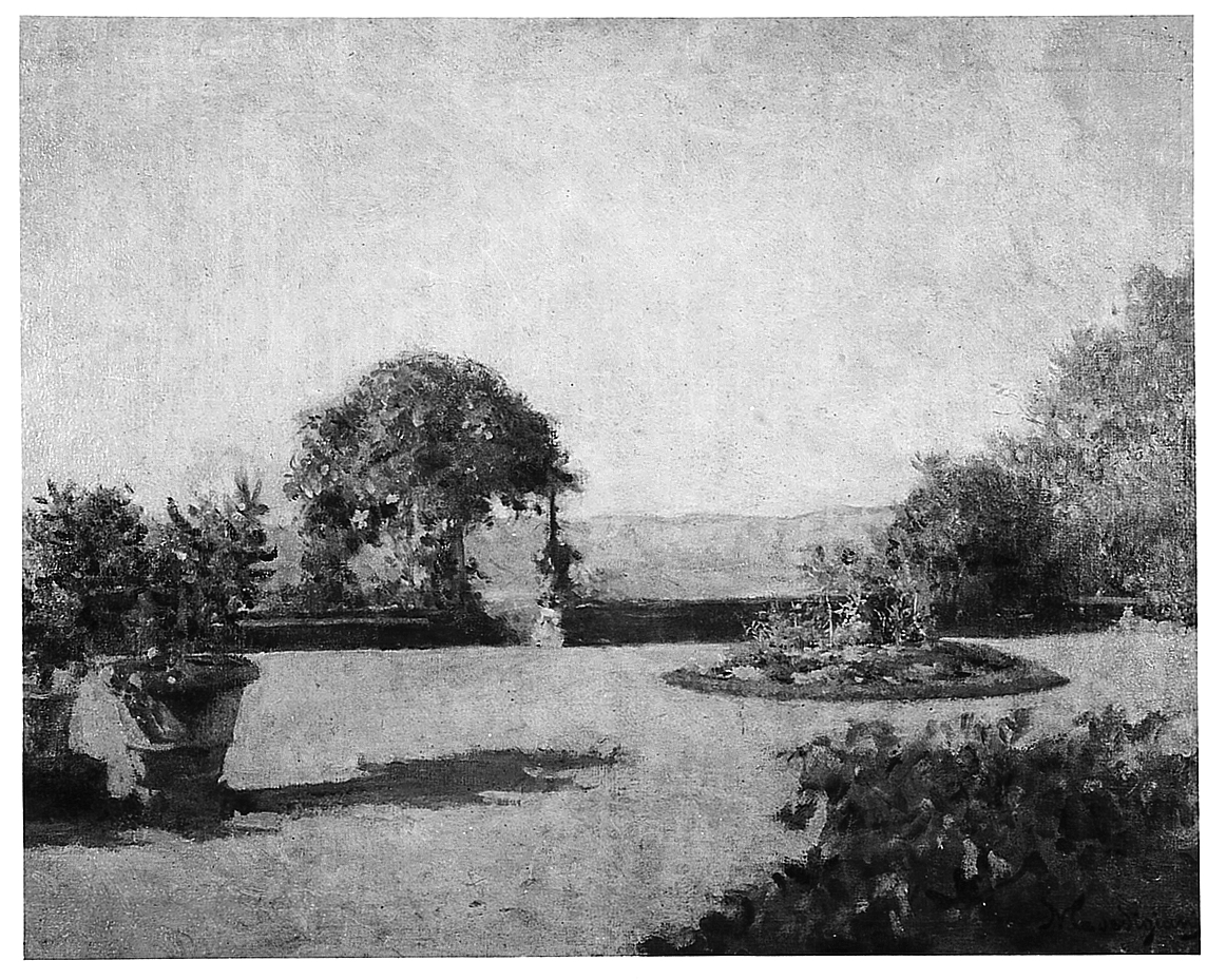 Giardino Gordigiani a Ronta (Il piazzale di Striano), paesaggio (dipinto) di Gordigiani Michele (sec. XX)