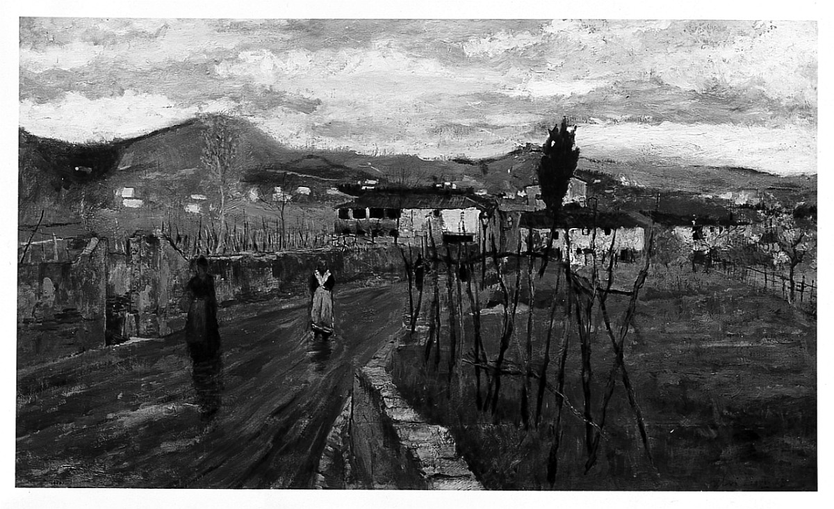 Dopo la pioggia, paesaggio (dipinto) di Levi Luigi (sec. XIX)