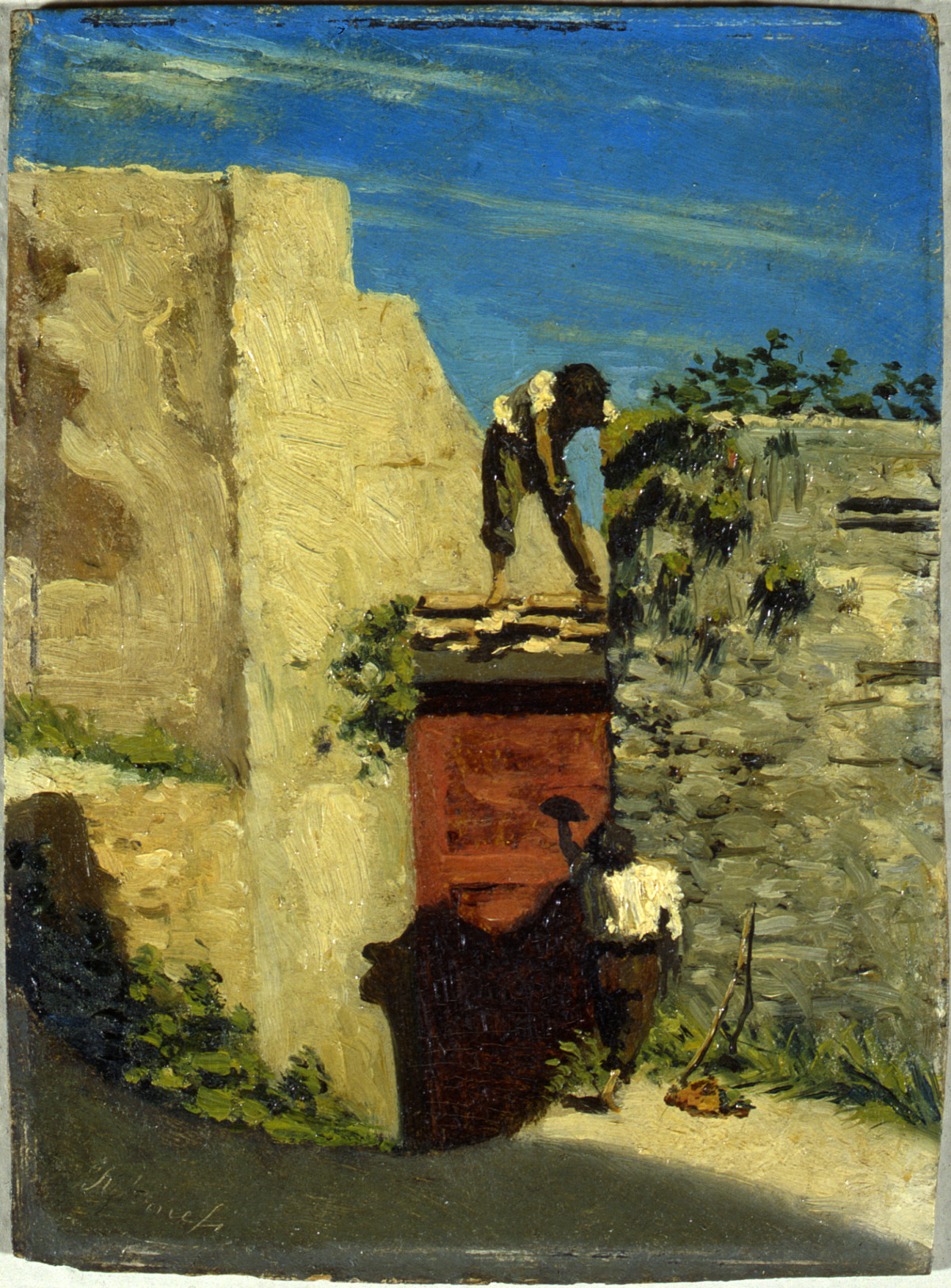 Monelli, paesaggio con figure (dipinto) di Sernesi Raffaello (sec. XIX)