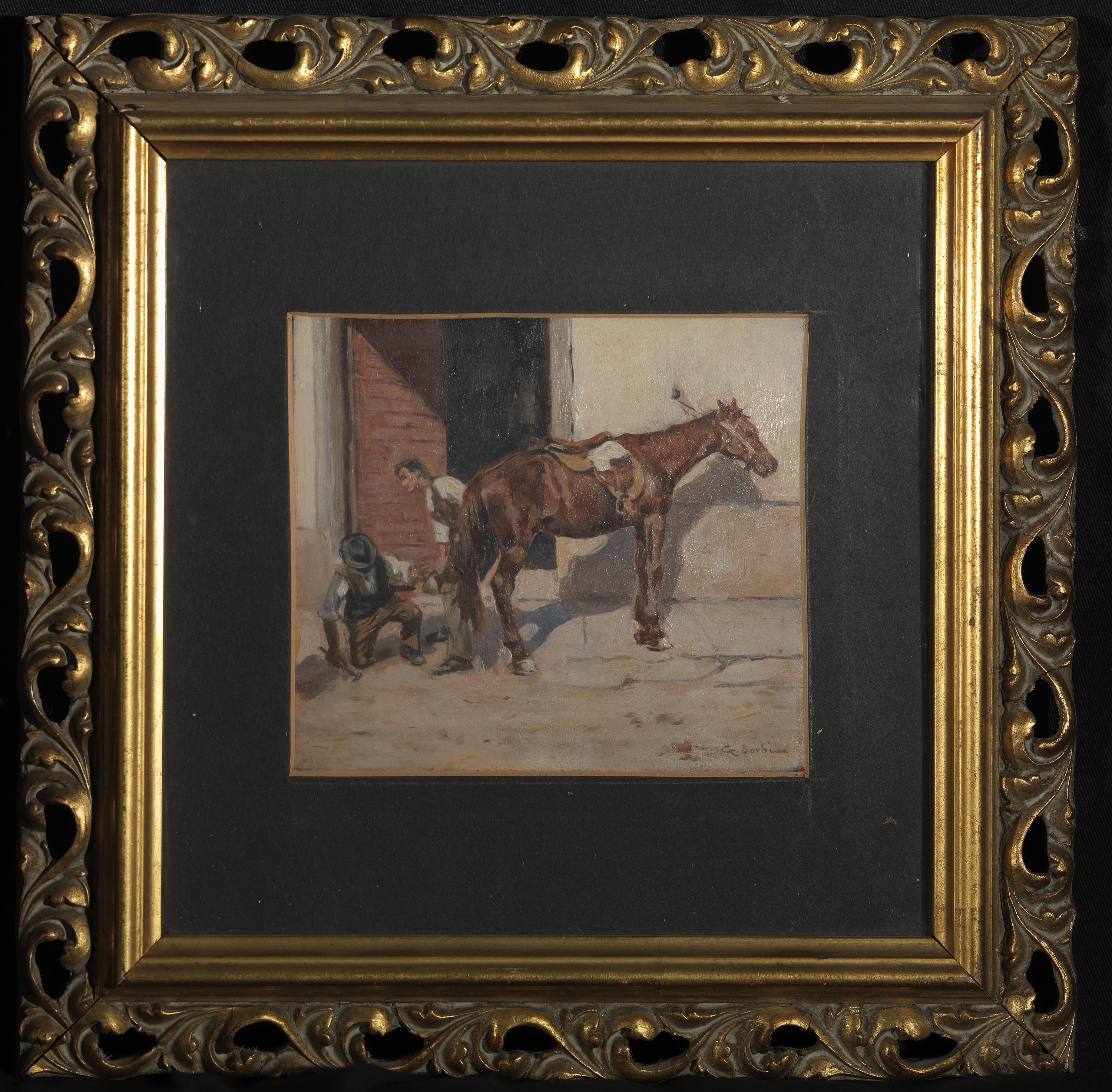 maniscalchi ferrano un cavallo (dipinto) di Sorbi Giulio (prima metà sec. XX)