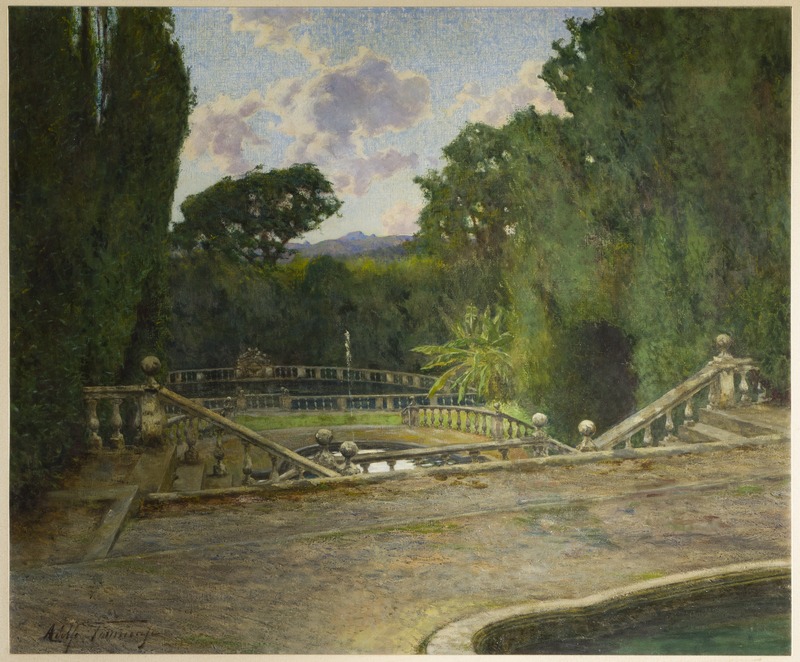 veduta del parco della Villa Reale di Marlia (dipinto) di Tommasi Adolfo (sec. XX)