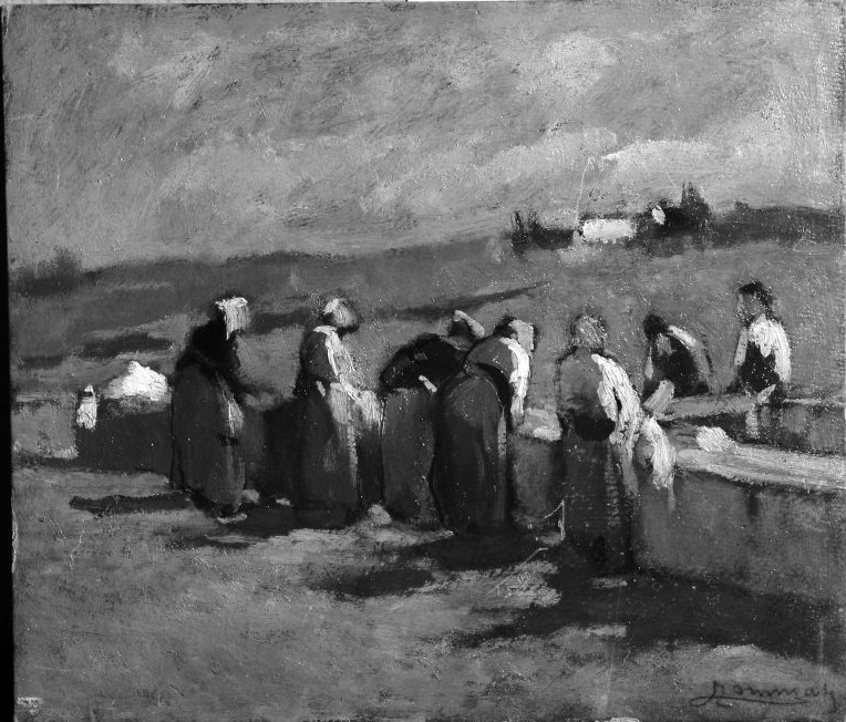 Donne al lavatoio, lavandaie (dipinto) di Tommasi Lodovico (fine sec. XIX)