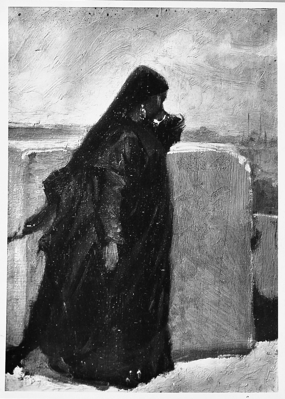 donna vestita di nero, figura femminile (dipinto) di Ussi Stefano (sec. XIX)