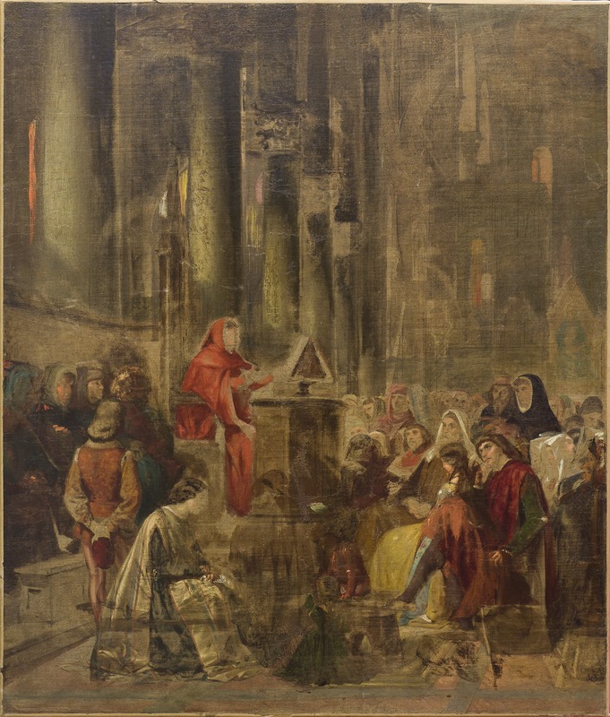 Boccaccio legge la Divina Commedia (dipinto) di Ussi Stefano (sec. XIX)